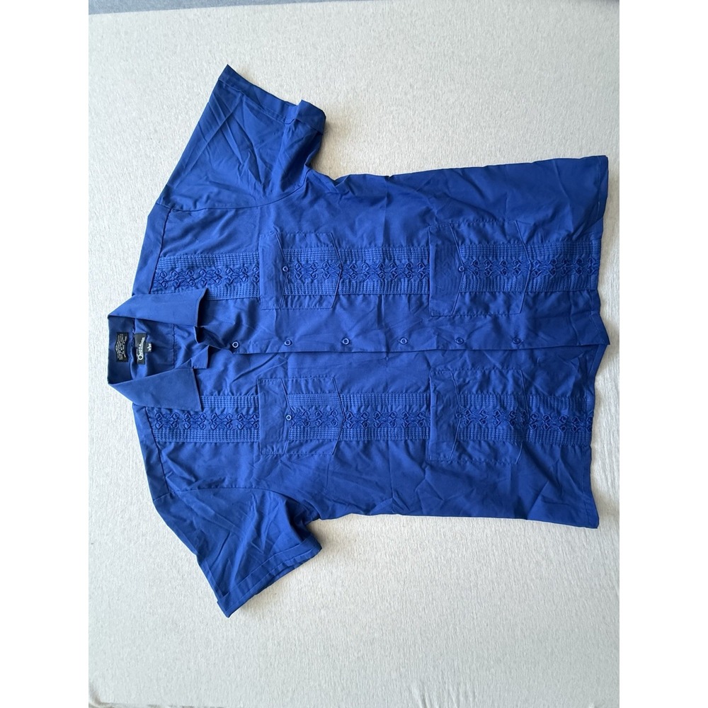 Omega Men's Blue Full Button Up Shirt Guyabara